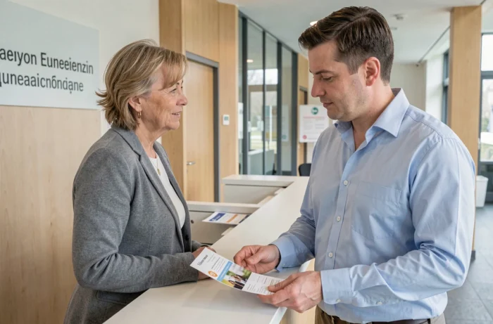 Accueil et information au guichet d'un établissement du Réseau Éducation Suisse pour des questions éducatives