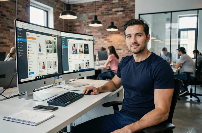Jeune homme dans un espace de coworking gérant ses stratégies digitales pour générer des revenus en ligne