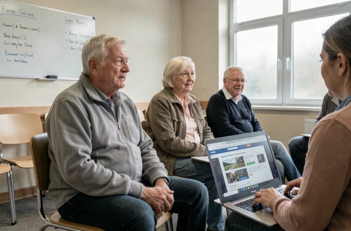 Seniors belges en réunion d'information sur les ressources et droits à la retraite